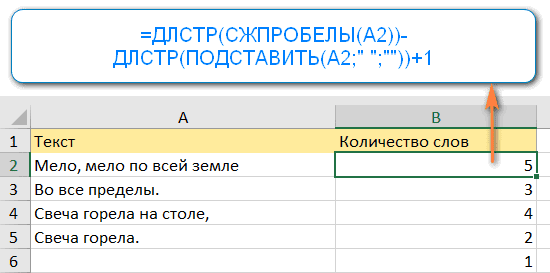Как быстро посчитать количество слов в Excel