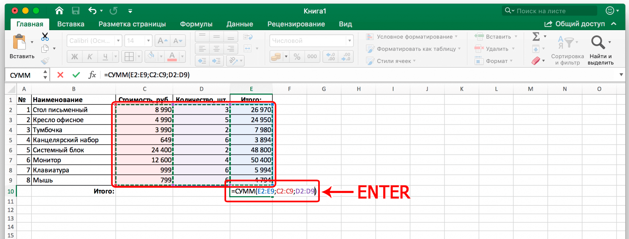 4 варианта, как вычислить сумму столбца в Excel