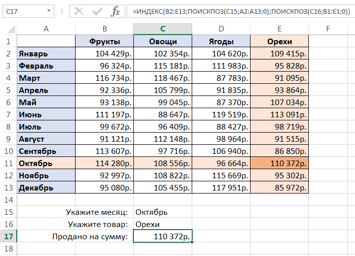 ИНДЕКС и ПОИСК в Excel